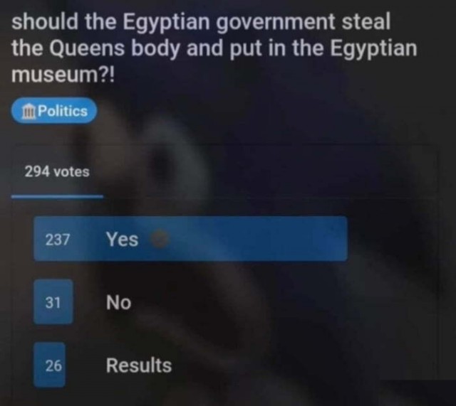 Должно ли правительство Египта украсть тело королевы Елизаветы II и поместить его в Египетский музей?!⁠⁠