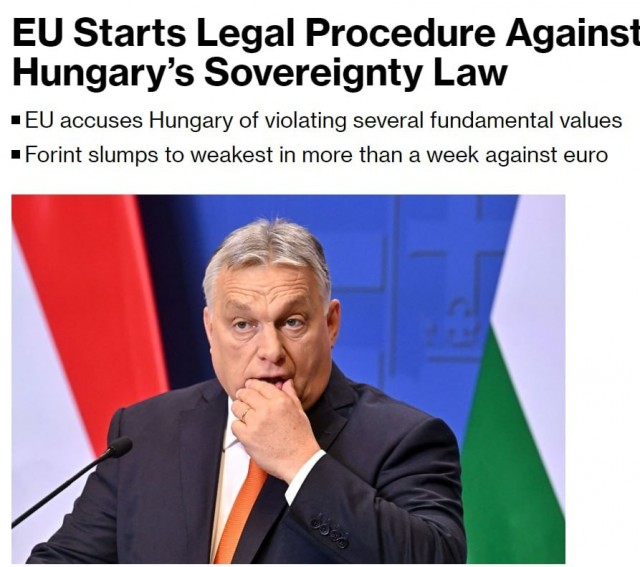 ЕС начал разбирательство с Венгрией из-за закона страны о суверенитете, — Bloomberg