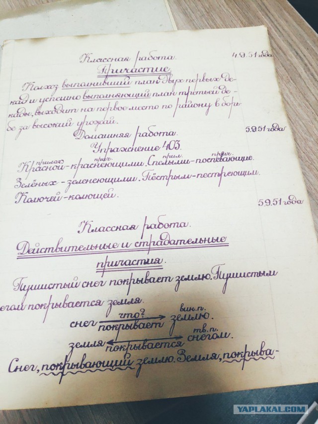 Почерк пятиклассника Вити Меньшикова, 1951 год
