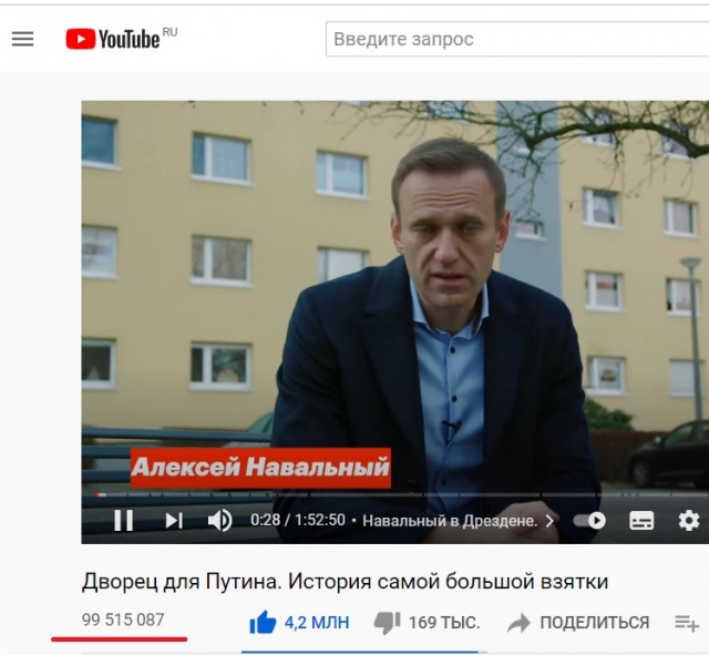 У видео ФБК о "дворце Путина" - более 100 млн просмотров
