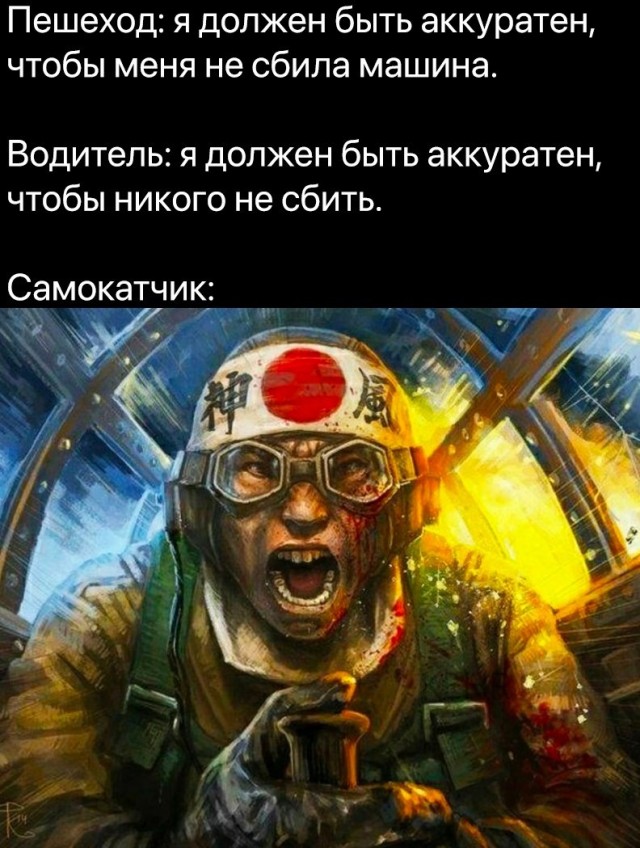 У них в голове: встал на самокат - куда надо туда и лечу.