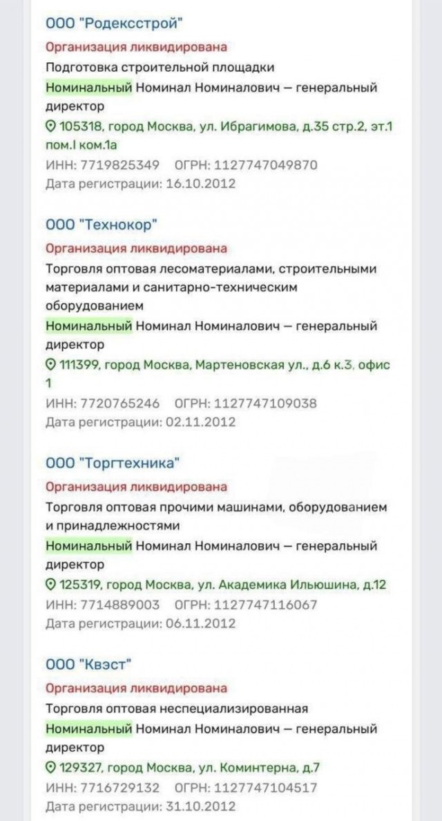 В России ликвидировали более 15 компаний, гендиректором в которых числился Номинальный Номинал Номиналович