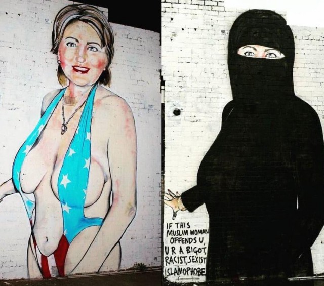 Уличный художник дорисовал никаб к изображению Хиллари Клинтон