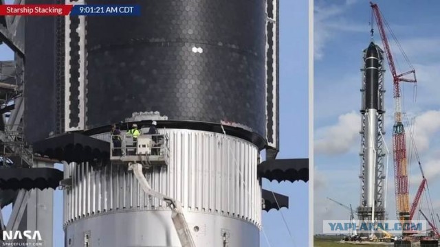 Она просто громадная! Больше cоветской Н1 и легендарного Сатурн V! SpaceX примерила корабль Starship на ускоритель Super Heavy.