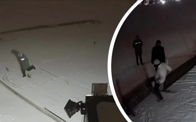 В Екатеринбурге трое парней вытоптали на снегу у храма огромный фаллос