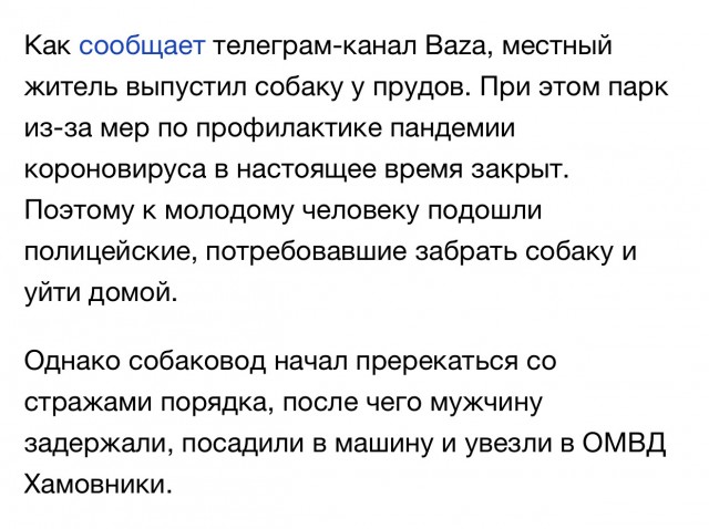 Выгуливавшего собаку москвича забрали в полицию без пса